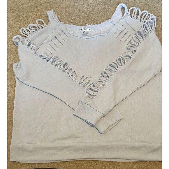 VENUS  Long Sleeve Sweatshirt‎ Sz Large -Factory Distressed Slashed- Lt. Blue - Picture 1 of 6